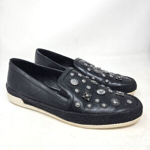 DONALD PLINER Pamela Sequin Black Studded Women's Espadrille Loafers Size 8M